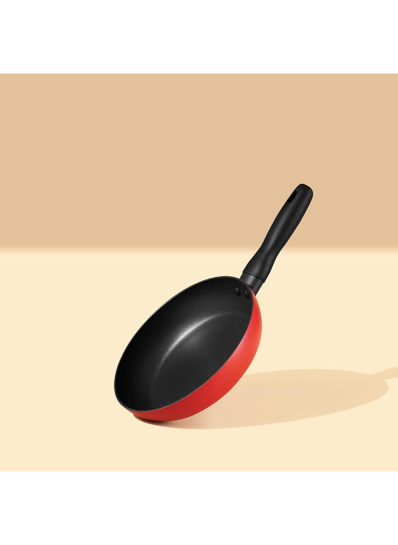 Meyer Bauhaus Aluminum Nonstick Casserole 20cm + Frypan 20cm Cookware Set | Non Stick Cookware Set with Interchangeable Lid | Cooking Set for Kitchen | Non Stick Pan | Induction Cookware, Red