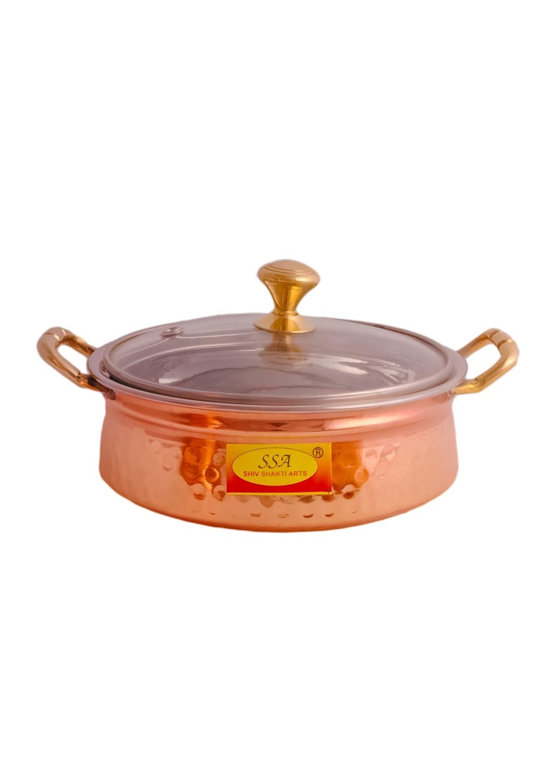 Shiv Shakti Arts® Copper Tableware Serving Set | Dinnerware Combo Set (Bucket, Kadhai, Handi), 3 Pieces Set