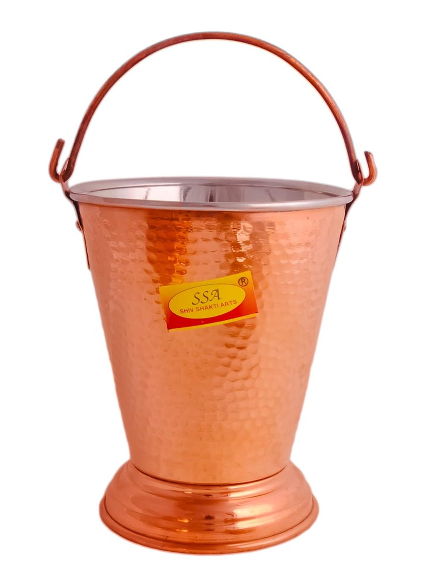 Shiv Shakti Arts® Copper Tableware Serving Set | Dinnerware Combo Set (Bucket, Kadhai, Handi), 3 Pieces Set