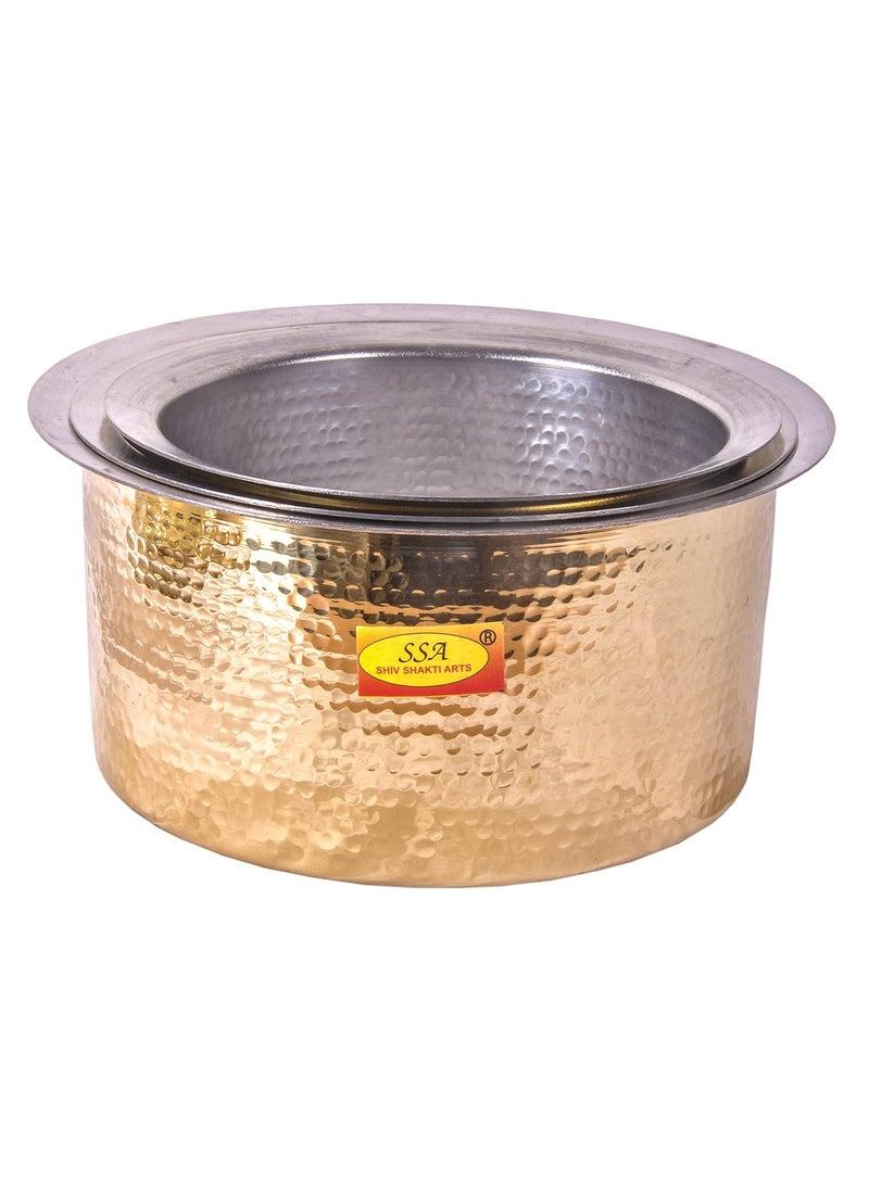 Shiv Shakti Arts Brass Bhagoni Patila Set with Lid Inside Tin Coating for Cooking Purposes for Home and Restaurant (3 Piece Set)