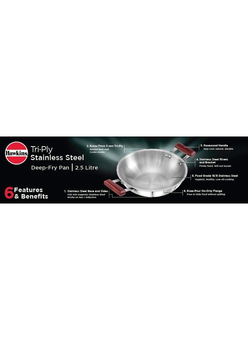 Hawkins Tri-Ply Stainless Steel Kadhai (Deep-Fry Pan) and Patila/Cook-n-Serve Combo (2, 2.5 L Kadai + 2.5 L Patila)