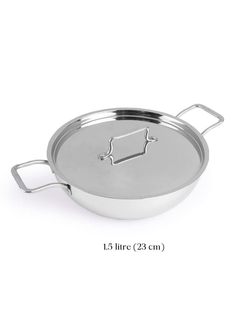 Pigeon Stainless Steel Milano 12 Pcs cookware Set - 1-Piece Saucepan with lid, 3- Piece Saucepot with lid 1-Piece Kadai with lid 2-Piece Ladles Induction Friendly Silver
