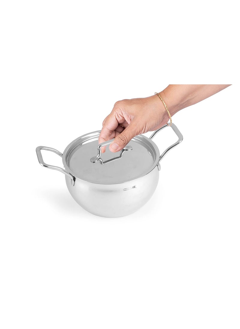 Pigeon Stainless Steel Milano 12 Pcs cookware Set - 1-Piece Saucepan with lid, 3- Piece Saucepot with lid 1-Piece Kadai with lid 2-Piece Ladles Induction Friendly Silver