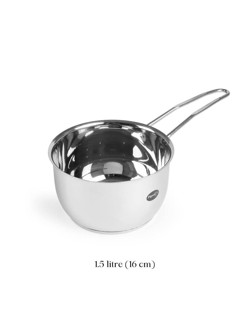 Pigeon Stainless Steel Milano 12 Pcs cookware Set - 1-Piece Saucepan with lid, 3- Piece Saucepot with lid 1-Piece Kadai with lid 2-Piece Ladles Induction Friendly Silver