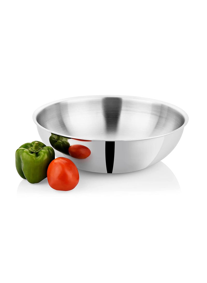 KITCHEN CLUE Smart Stainless Steel Tri-Ply Tasla for Kitchen Cooking, Doughing - 20 CM, 1700 ML - Highly Durable & Strong in Construction - Induction & Gastove Compatible - Comes with 5 Year Warranty