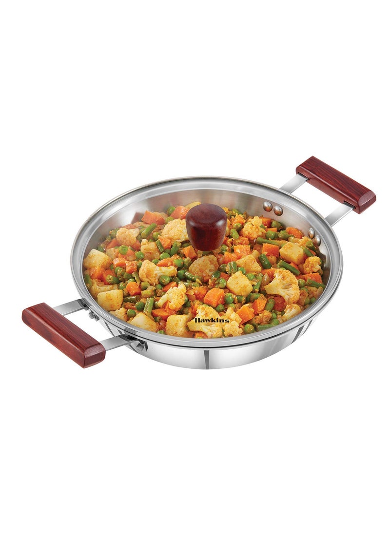 Hawkins Triply 3 mm Stainless Steel Deep Fry Pan/Kadhai 2.5 LTR with Lid and Tawa 26 cm, Set of 2