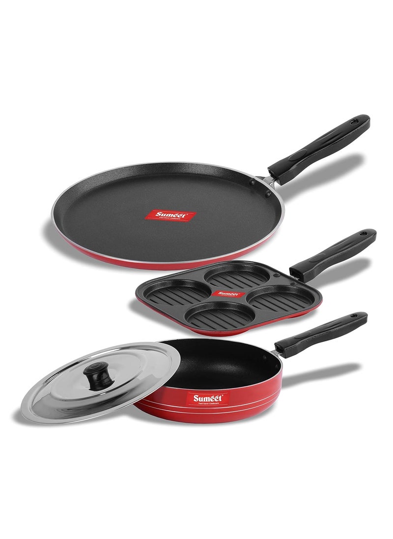 Sumeet 2.6mm Thick Non-Stick Redina Combo set (Dosa Tawa – 26.5cm Dia + Mini Multi Snack Maker – 19.5cm Dia + Fry pan – 1.5Ltr Capacity – 21cm Dia)