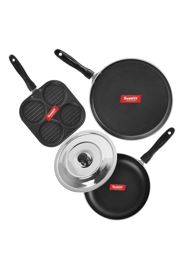 Sumeet 2.6mm Thick Non-Stick Redina Combo set (Dosa Tawa – 26.5cm Dia + Mini Multi Snack Maker – 19.5cm Dia + Fry pan – 1.5Ltr Capacity – 21cm Dia)