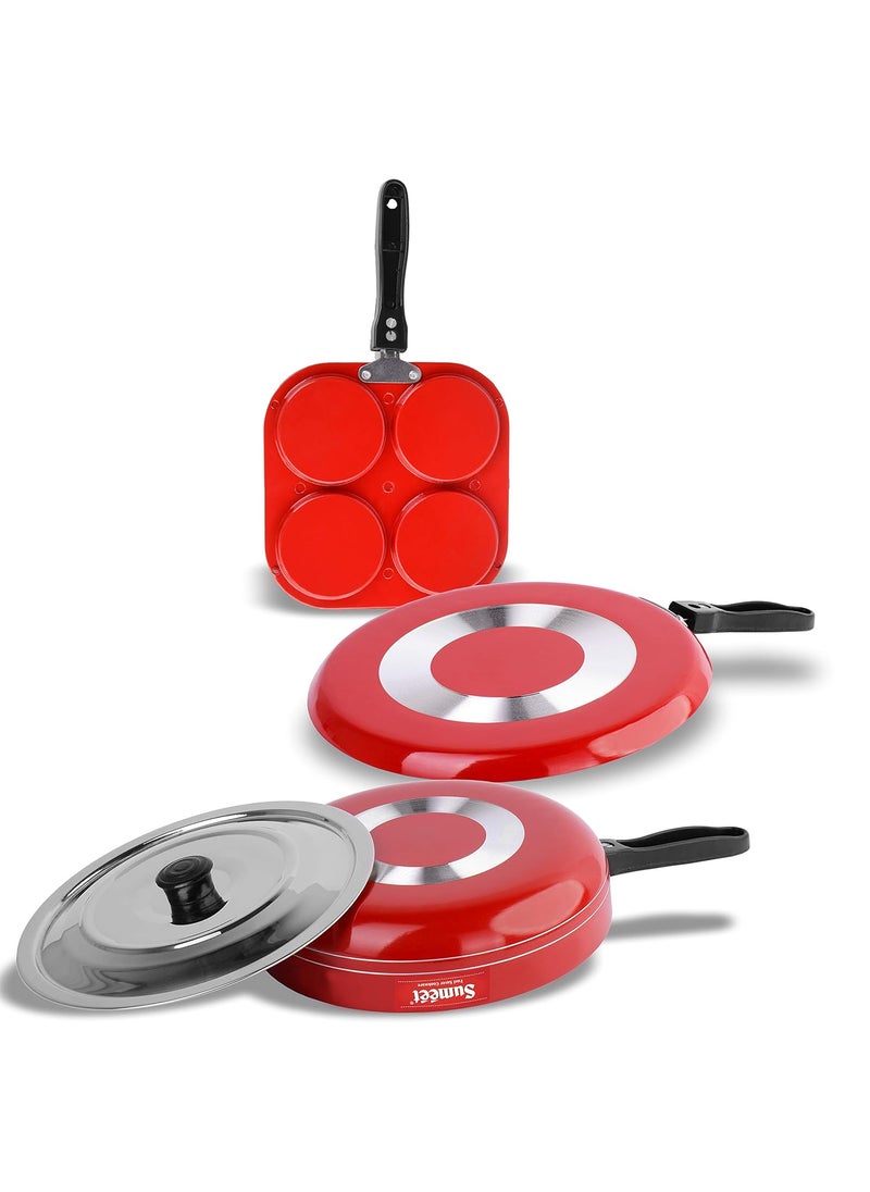 Sumeet 2.6mm Thick Non-Stick Redina Combo set (Dosa Tawa – 26.5cm Dia + Mini Multi Snack Maker – 19.5cm Dia + Fry pan – 1.5Ltr Capacity – 21cm Dia)