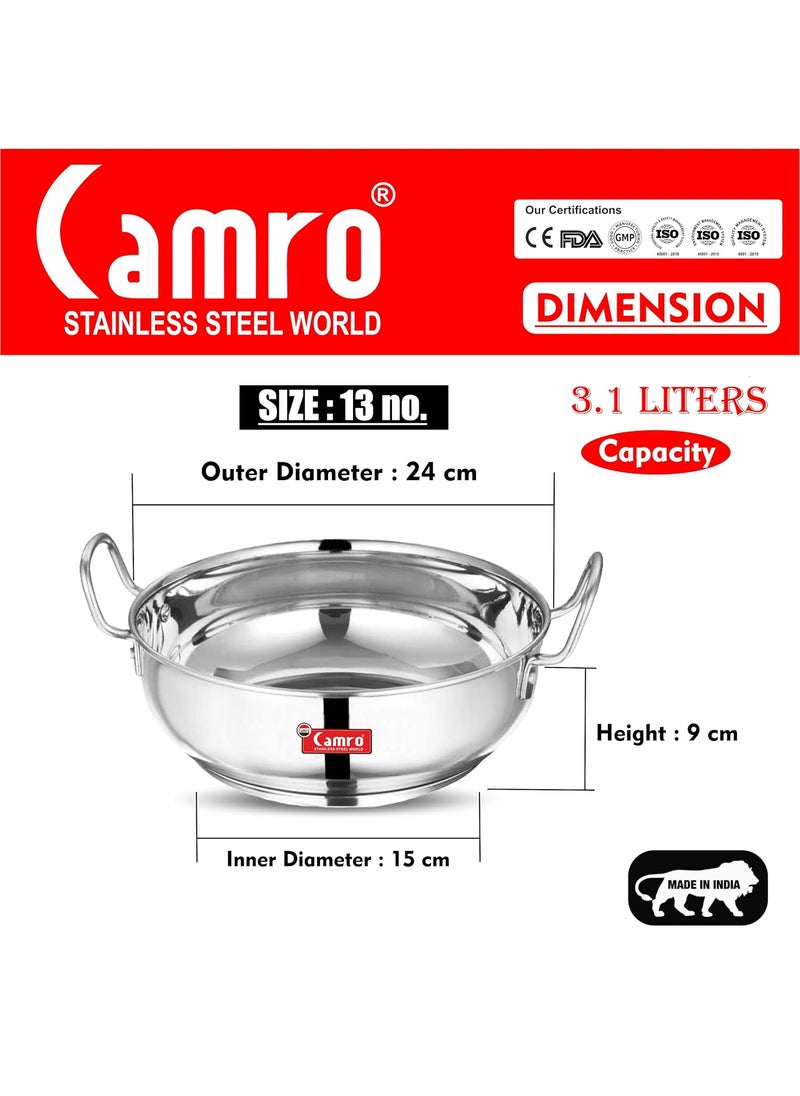 Camro Induction Bottom Kadhai Set 2 (3.1 Liters & 4 Liters) (13 No & 14 No) | Versatile Cooking Utensil | Gas Stove Compatible | Dishwasher Safe | 15+Years of Innovation and Quality