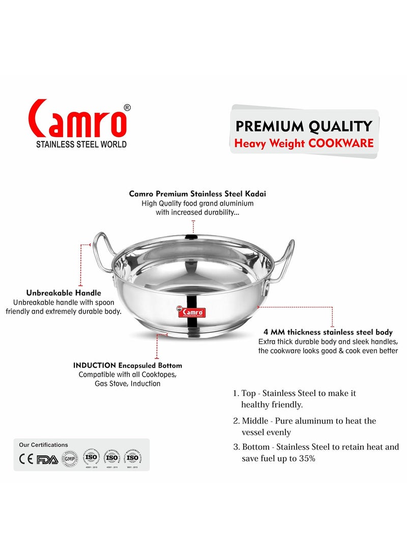 Camro Induction Bottom Kadhai Set 2 (3.1 Liters & 4 Liters) (13 No & 14 No) | Versatile Cooking Utensil | Gas Stove Compatible | Dishwasher Safe | 15+Years of Innovation and Quality