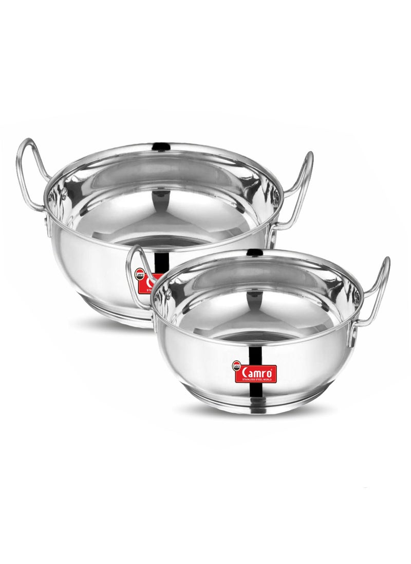 Camro Induction Bottom Kadhai Set 2 (3.1 Liters & 4 Liters) (13 No & 14 No) | Versatile Cooking Utensil | Gas Stove Compatible | Dishwasher Safe | 15+Years of Innovation and Quality