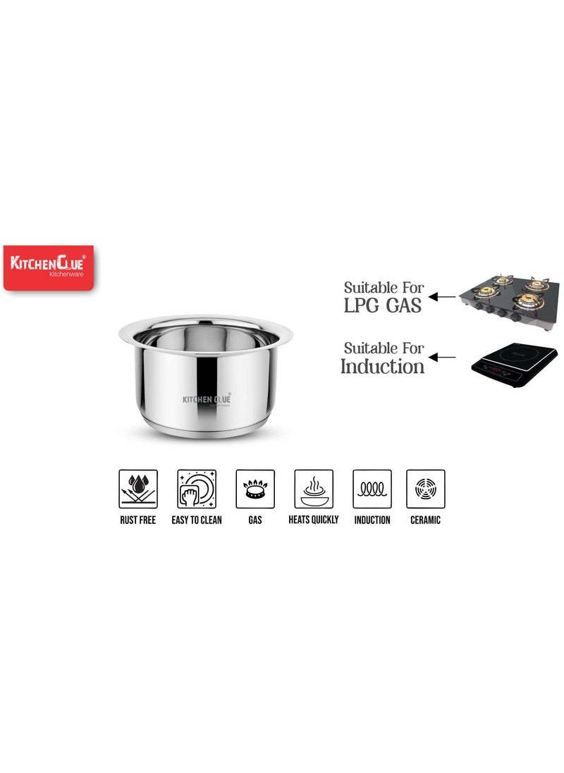 KITCHEN CLUE Premium Grade Quality Stainless Steel Tope Set 1.2 Liter with 3.5 MM Thick TRIPLY Base I Induction & Gastove Compatible I Heavy Bottom Bhagona. Tapeli for Boiling Milk, Water