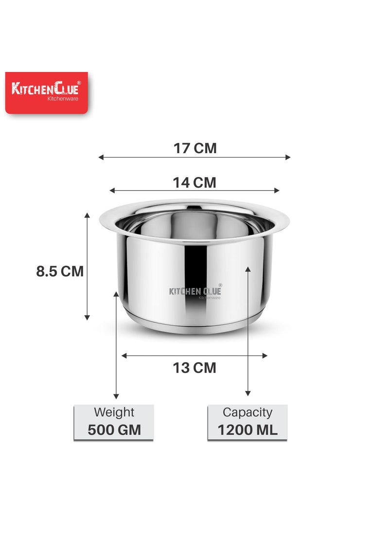 KITCHEN CLUE Premium Grade Quality Stainless Steel Tope Set 1.2 Liter with 3.5 MM Thick TRIPLY Base I Induction & Gastove Compatible I Heavy Bottom Bhagona. Tapeli for Boiling Milk, Water