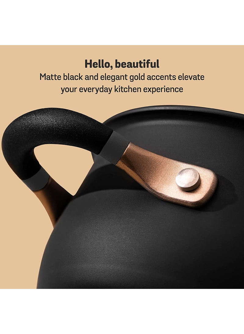 Meyer Accent Series Hard Anodized Steel Casserole with Lid | Biryani Pot | Cooking Casserole with Lid Gas and Induction Compatible | Cooking Set for Kitchen, 2 Piece, 6.5L, Matte Black