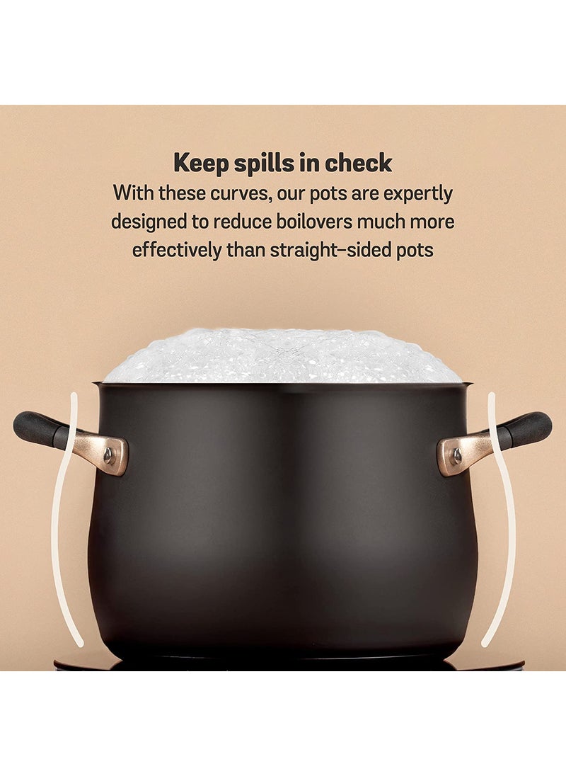 Meyer Accent Series Hard Anodized Steel Casserole with Lid | Biryani Pot | Cooking Casserole with Lid Gas and Induction Compatible | Cooking Set for Kitchen, 2 Piece, 6.5L, Matte Black