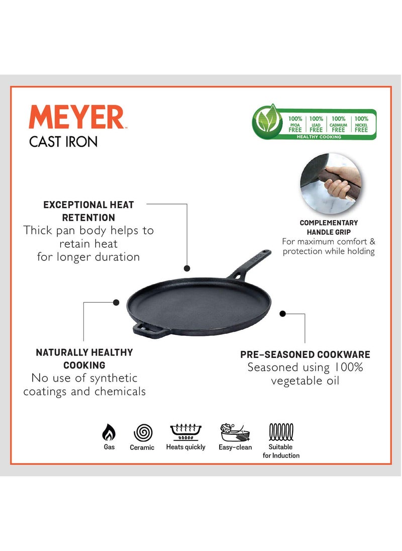 Meyer Cast Iron 2pcs Set - 25cm Grillpan + 28cm Flat Dosa Tawa