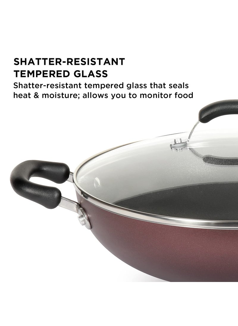 Meyer Merlot Non-Stick 3pcs Set 26cm Frypan + 26cm Kadai Set with Interchangeable Glass Lid