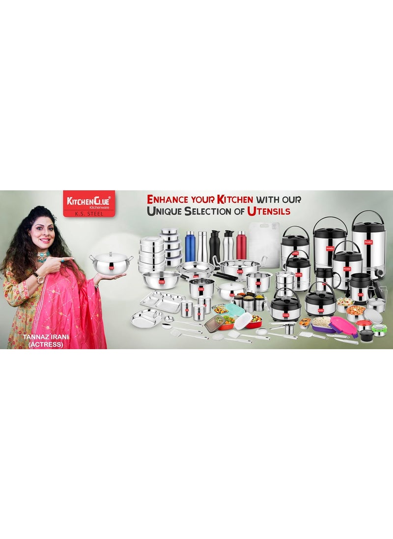 Kitchen Clue Stainless Steel Induction Base Kadhai Set of 2 Pcs (2000_2300 ML) Heavy Guage Bottom Cookware Set I TRIPLY Base I Combo Set of 2 Pcs I Kadhai for Kitchen Essential - Wider Base
