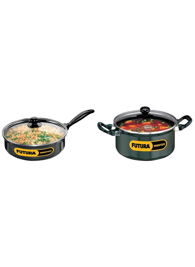 Hawkins Futura Non-Stick Saute' Curry Pan with Glass Lid, 3.25 litres & Futura Non-Stick Stewpot with Glass Lid, 3 litres Combo