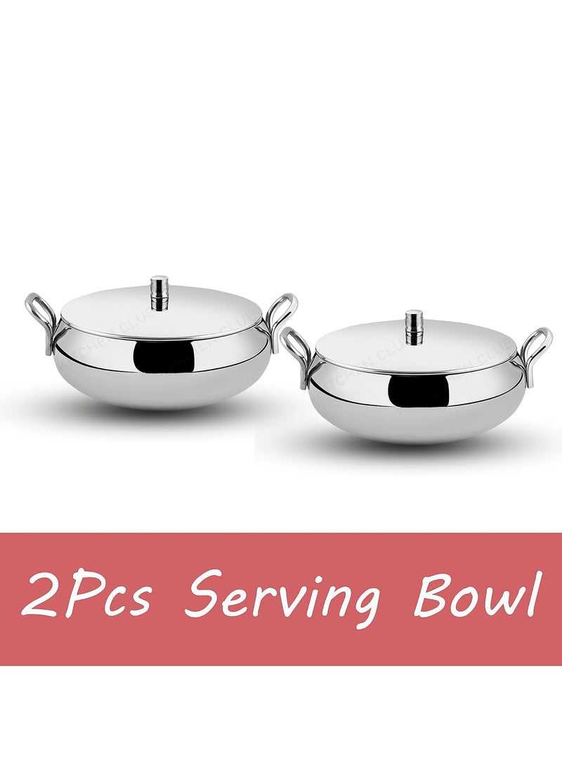 KITCHEN CLUE Stainless Steel Handi Set with Lids - Easy to Carry Handle - 2 Pcs Handi with 2 Pcs Serving Spoon, 1750 ML - Serving Cookware Kitchen Set - Ideal for Store & Serve - Highly Durable