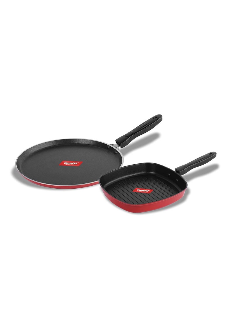 Sumeet 2.6mm Thick Non-Stick Berry Cookware set (Dosa Tawa – 26.5cm Dia + Grill Pan – 1.1Ltr Capacity – 22cm Dia)
