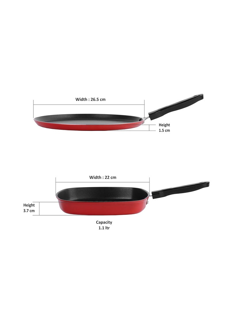 Sumeet 2.6mm Thick Non-Stick Berry Cookware set (Dosa Tawa – 26.5cm Dia + Grill Pan – 1.1Ltr Capacity – 22cm Dia)