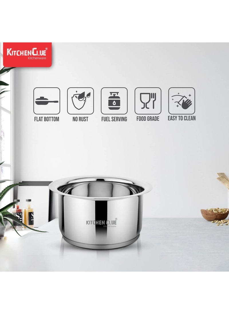 KITCHEN CLUE Tope Set 1.2 Liter for Kitchen, Premium Grade 304 Stainless Steel Cookware Set I 3.5 MM Thick TRIPLY Base (Dimensions - 17 X 17 X 8.5 cm; Size : 1200 ML; Weight : 500 Gm), Silver
