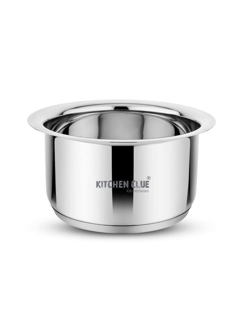 KITCHEN CLUE Tope Set 1.2 Liter for Kitchen, Premium Grade 304 Stainless Steel Cookware Set I 3.5 MM Thick TRIPLY Base (Dimensions - 17 X 17 X 8.5 cm; Size : 1200 ML; Weight : 500 Gm), Silver