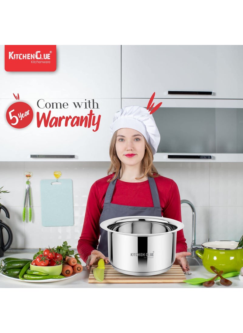 KITCHEN CLUE Tope Set 1.2 Liter for Kitchen, Premium Grade 304 Stainless Steel Cookware Set I 3.5 MM Thick TRIPLY Base (Dimensions - 17 X 17 X 8.5 cm; Size : 1200 ML; Weight : 500 Gm), Silver