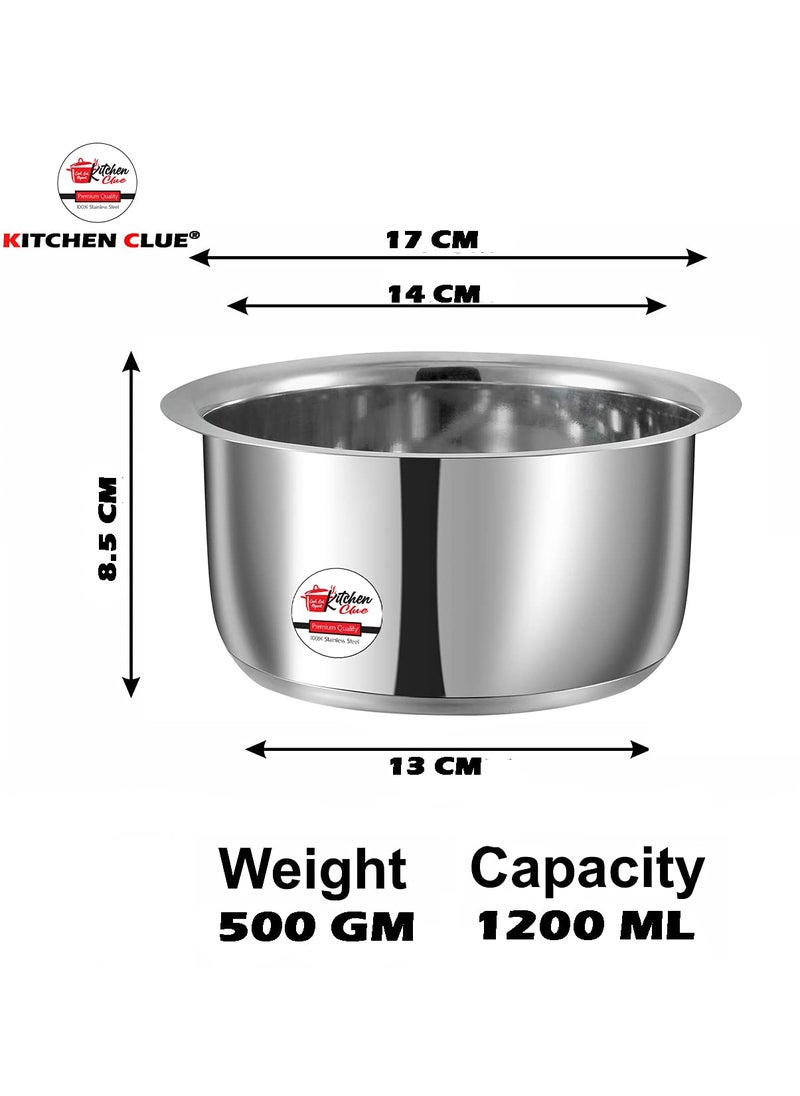 KITCHEN CLUE Stainless Steel Tope 1200 ML for Kitchen I Induction Base Cookware with Flat Bottom I Pot Pan Combo Set I Ideal for Boiling Milk