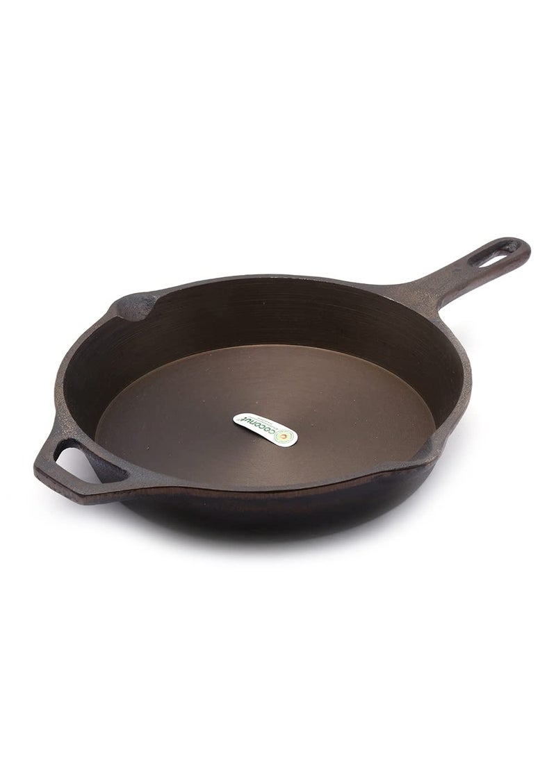 coconut cast Iron Skillet pan/Fry pan- pre Seasoned with 100% Vegetable Oil with Natural Oven Heated Golden Finish, Food Grade, Long Handle, Smooth Surface Ready to use, 25cm