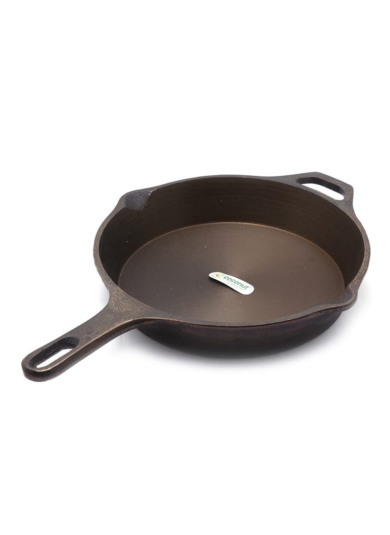 coconut cast Iron Skillet pan/Fry pan- pre Seasoned with 100% Vegetable Oil with Natural Oven Heated Golden Finish, Food Grade, Long Handle, Smooth Surface Ready to use, 25cm