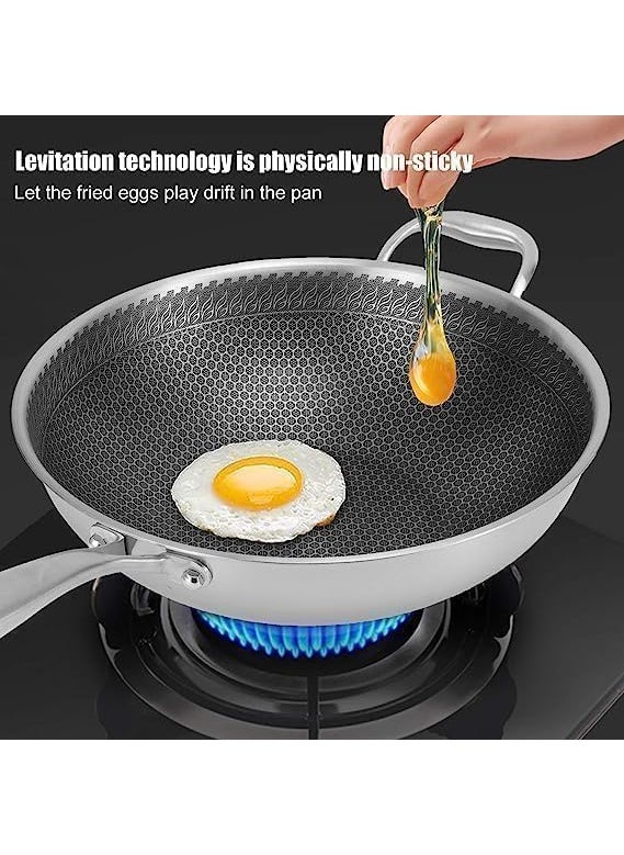BHAVYAM Non Stick Frying pan with lid for Gas and Induction Stove Cooking Pans for Kitchen Big Size 32 cm Stainless Steel pan with Honeycomb Pattern and Handle(1 pcs)