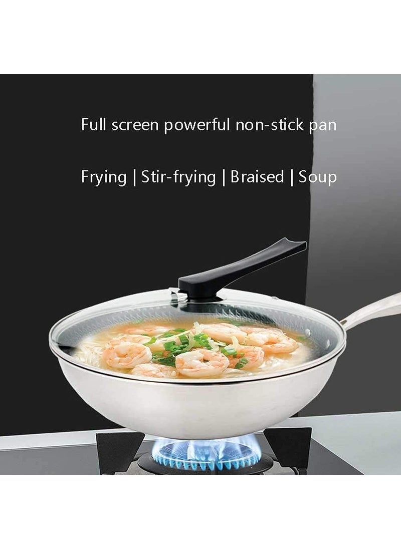 BHAVYAM Non Stick Frying pan with lid for Gas and Induction Stove Cooking Pans for Kitchen Big Size 32 cm Stainless Steel pan with Honeycomb Pattern and Handle(1 pcs)