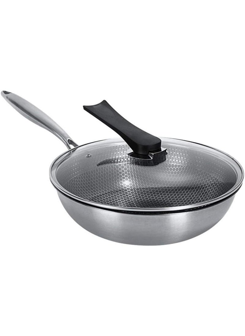 BHAVYAM Non Stick Frying pan with lid for Gas and Induction Stove Cooking Pans for Kitchen Big Size 32 cm Stainless Steel pan with Honeycomb Pattern and Handle(1 pcs)