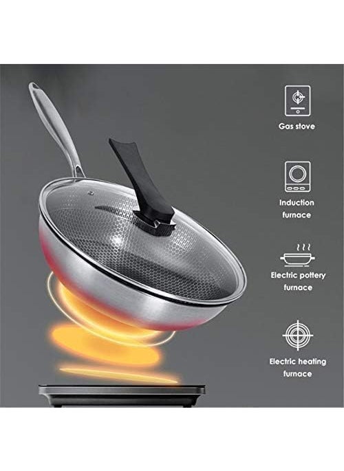 BHAVYAM Non Stick Frying pan with lid for Gas and Induction Stove Cooking Pans for Kitchen Big Size 32 cm Stainless Steel pan with Honeycomb Pattern and Handle(1 pcs)