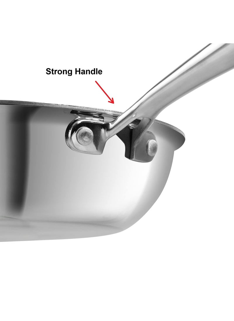 Prabha Tri-Ply Stainless Steel Hexa Cube Fry Pan, Non Stick Coating, Food-Grade Steel, 26cm, 2L, Compatible with Induction & Gas Stove, 2 Year Manufacturer Warranty