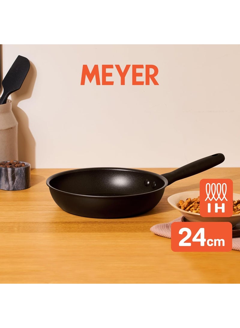 Meyer Midnight Hard Anodized Aluminium Non Stick Frypan | Frying Pan | Omlette pan | Fry pan with Stick Handle | Egg Pan | Gas and Induction Compatible, 24cm