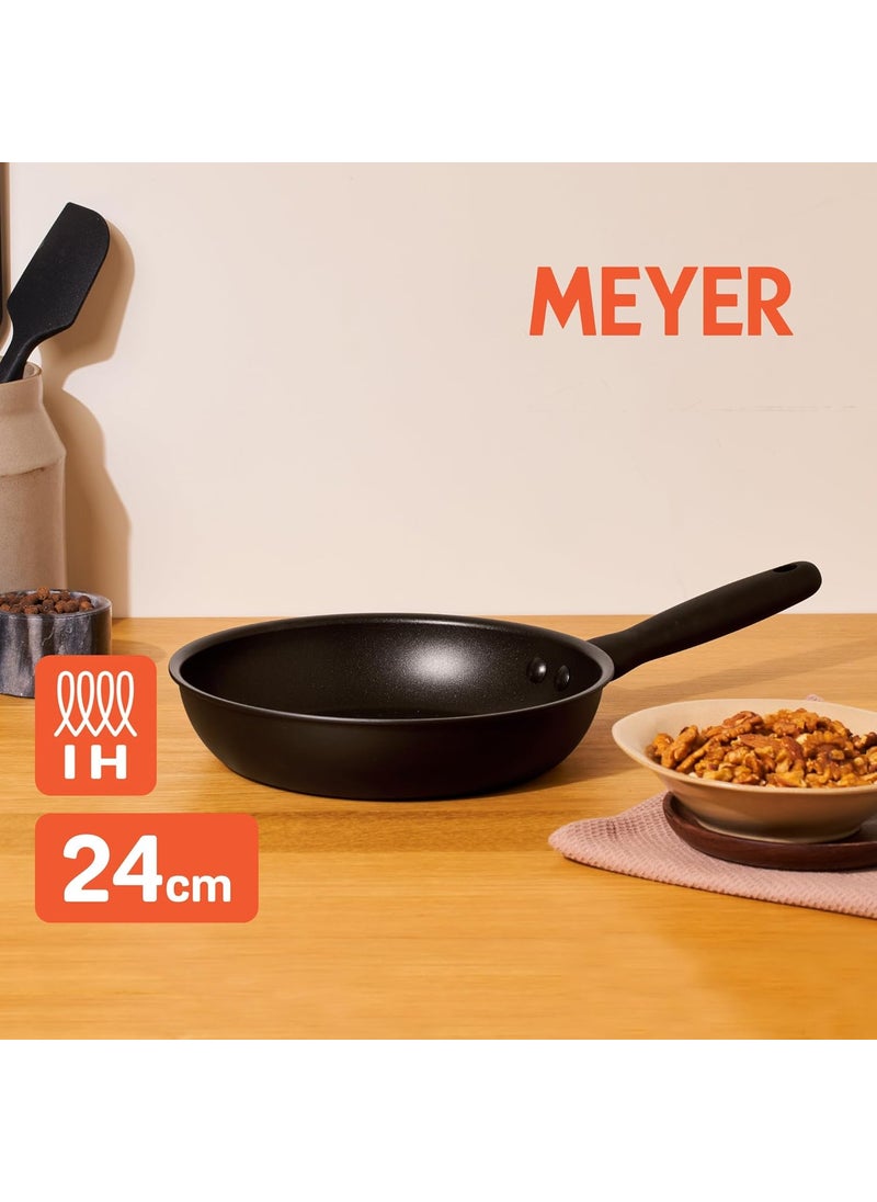 Meyer Midnight Hard Anodized Aluminium Non Stick Frypan | Frying Pan | Omlette pan | Fry pan with Stick Handle | Egg Pan | Gas and Induction Compatible, 24cm