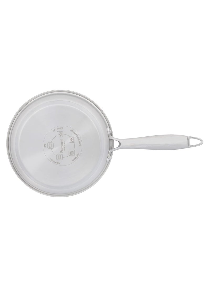 Femora Stainless Steel Flat Fry Pan, Bonded Tri-Ply Bottom, 24 cm,Silver, Zero Coating, Health Safe