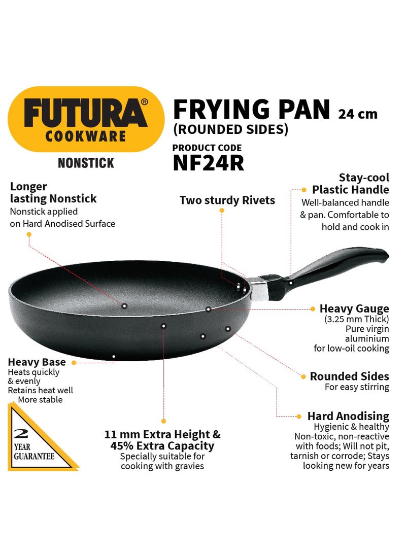Hawkins Futura 24 cm Frying Pan, Non Stick Fry Pan, Rounded Side Frypan for Easy Stirring, Black (NF24R)