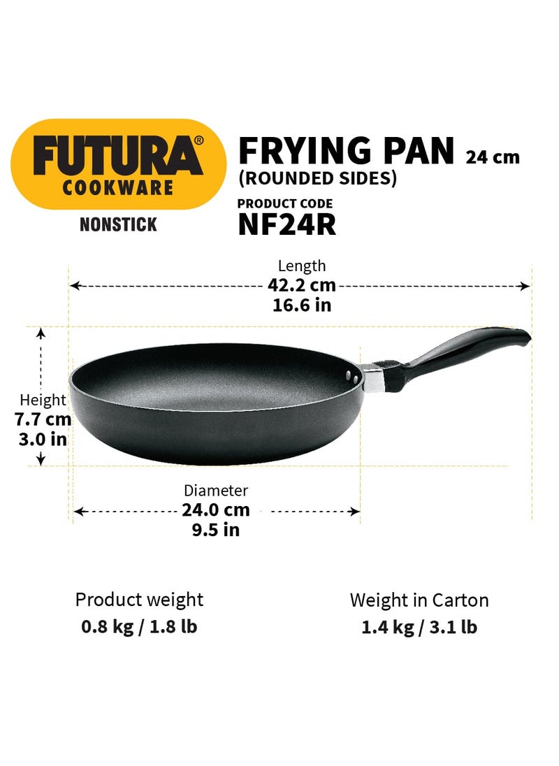 Hawkins Futura 24 cm Frying Pan, Non Stick Fry Pan, Rounded Side Frypan for Easy Stirring, Black (NF24R)