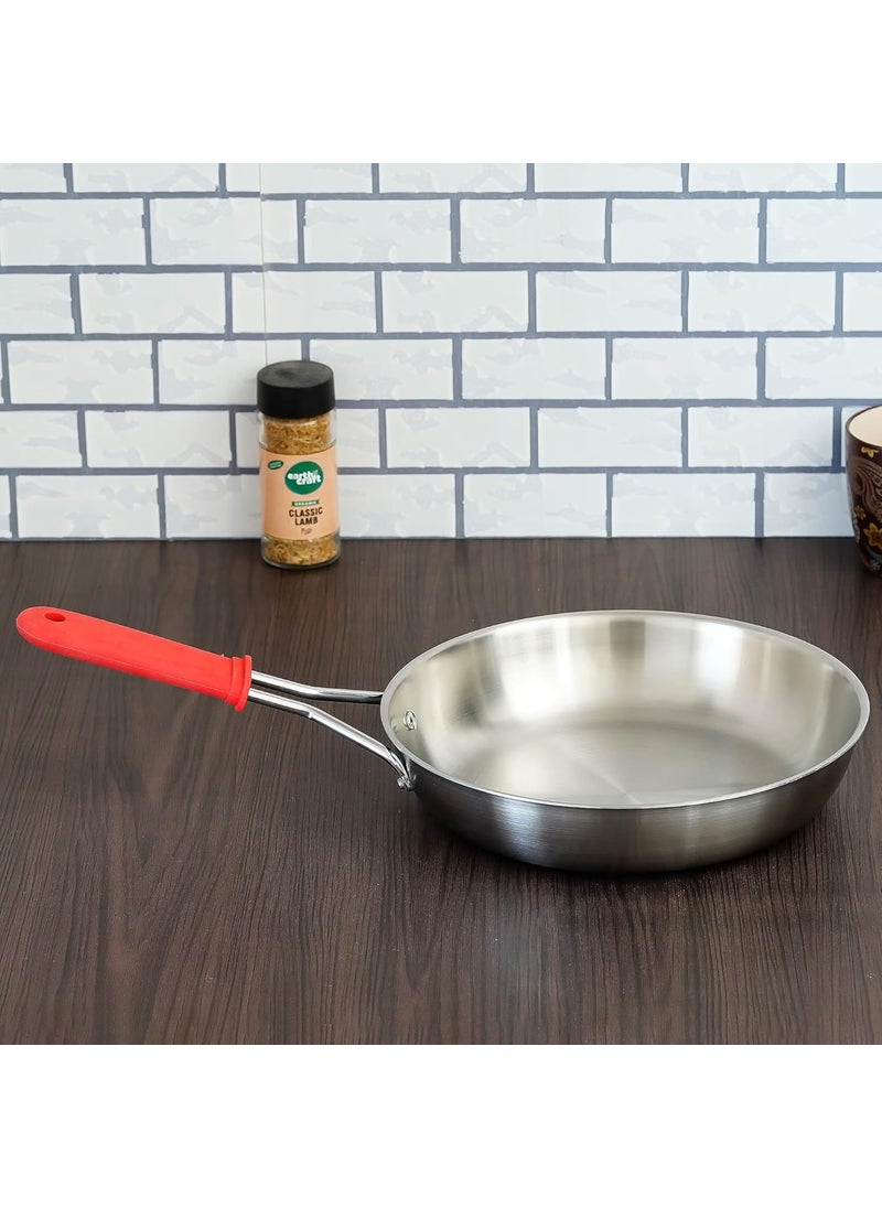 Femora Tri-ply Frying Pan 24 cm Capacity 1.8 L with Silicone Handle - Healthy Cooking (Zero Non-Stick Coating)