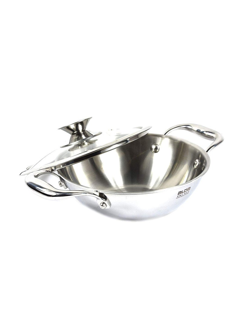 Alda Stainless Steel Wok With Glass Lid- Silver