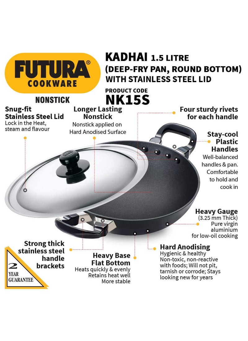 Hawkins - Q19 Futura Non-Stick Deep-Fry Pan (Kadhai) with Stainless Steel Lid, 22cm and Q10 Futura Non-Stick Frying Pan, 22cm