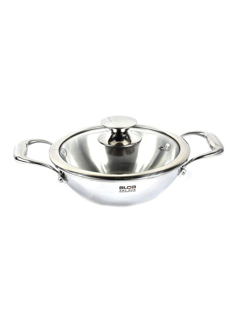 Alda Stainless Steel Wok With Glass Lid- Silver