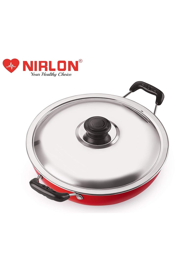Nirlon Nonstick Aluminium Deep Fry Kadai/Wok 22cm with Stainless Steel Lid, Capacity 2.2 Litre(Compatible with All Gas & stovetops Only)