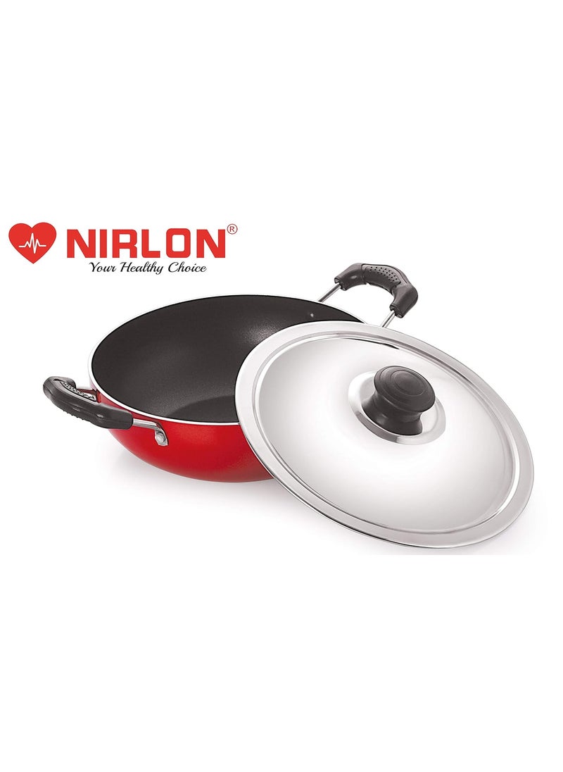 Nirlon Nonstick Aluminium Deep Fry Kadai/Wok 22cm with Stainless Steel Lid, Capacity 2.2 Litre(Compatible with All Gas & stovetops Only)
