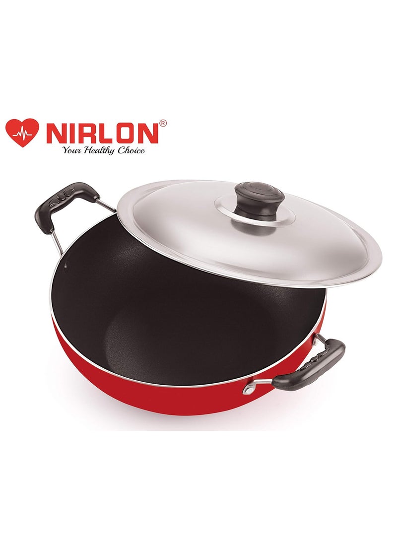 Nirlon Nonstick Aluminium Deep Fry Kadai/Wok 22cm with Stainless Steel Lid, Capacity 2.2 Litre(Compatible with All Gas & stovetops Only)